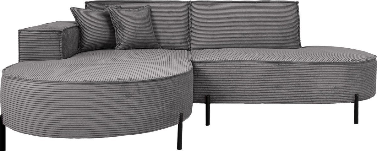 ECKSOFA Hana Loft 3-Sitzer Ecke Links, Cordstoff Chenille, Grau 241/80/168 cm - Schwarz/Grau, Textil/Metall (241/168cm) - WFL GROUP