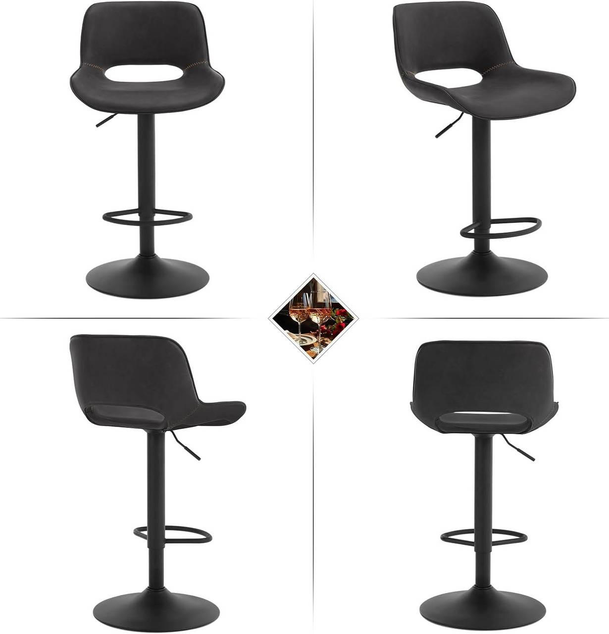 BARHOCKER 2er Set, Kunstleder Metall, Anthrazit - Anthrazit/Schwarz, Kunststoff/Metall (49/84/49cm) - Woltu