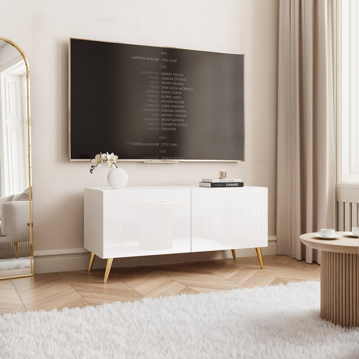 TV-LOWBOARD ANGEL Weiß glänzend stehend mit LED-Beleuchtung 100 cm - Weiß, Holzwerkstoff (100/49/40cm) - Idohome