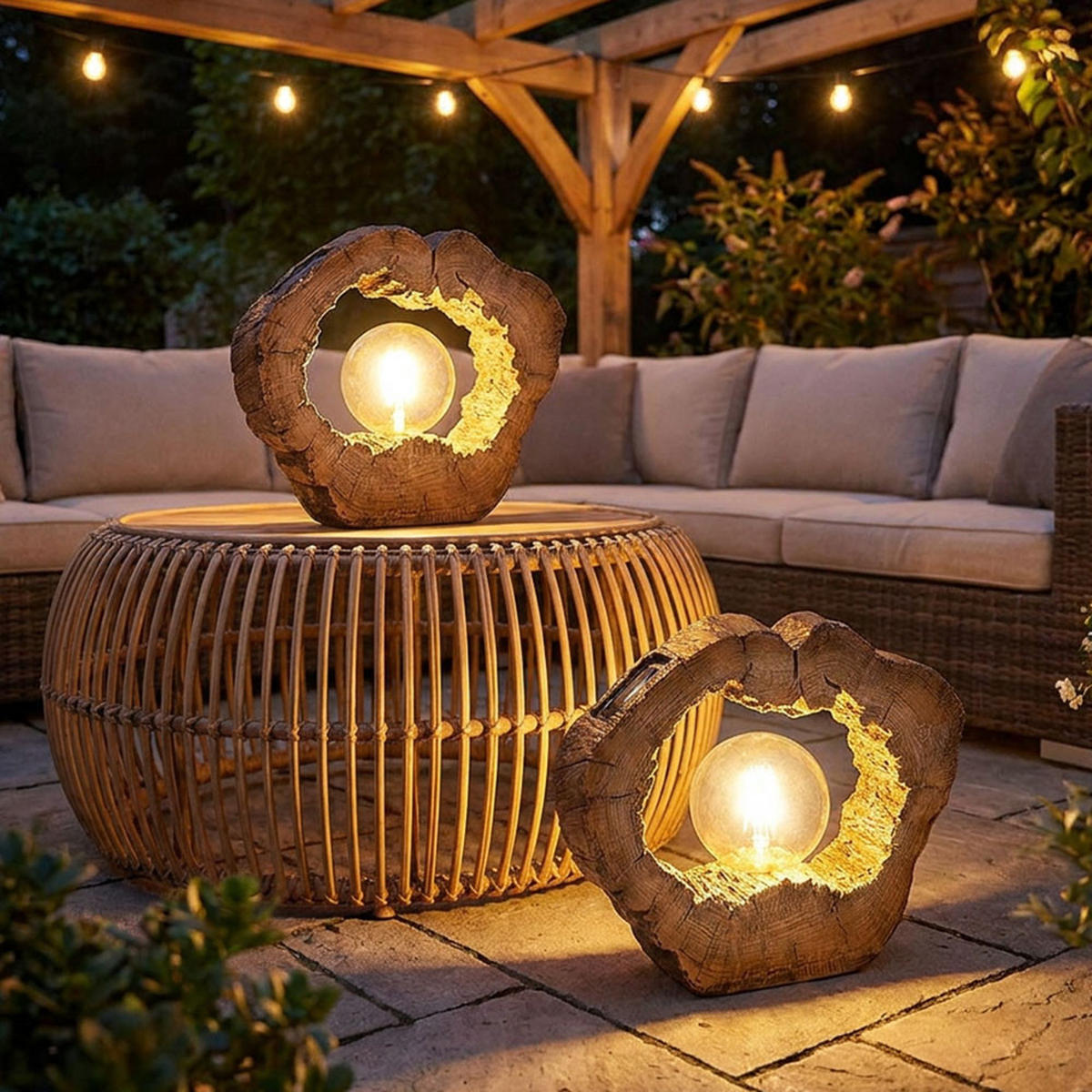LED AUSSENLEUCHTE Baumscheibe Holzoptik Braun 2er Set - Braun, Kunststoff (30.5/8.5/25.5cm) - Globo Lighting