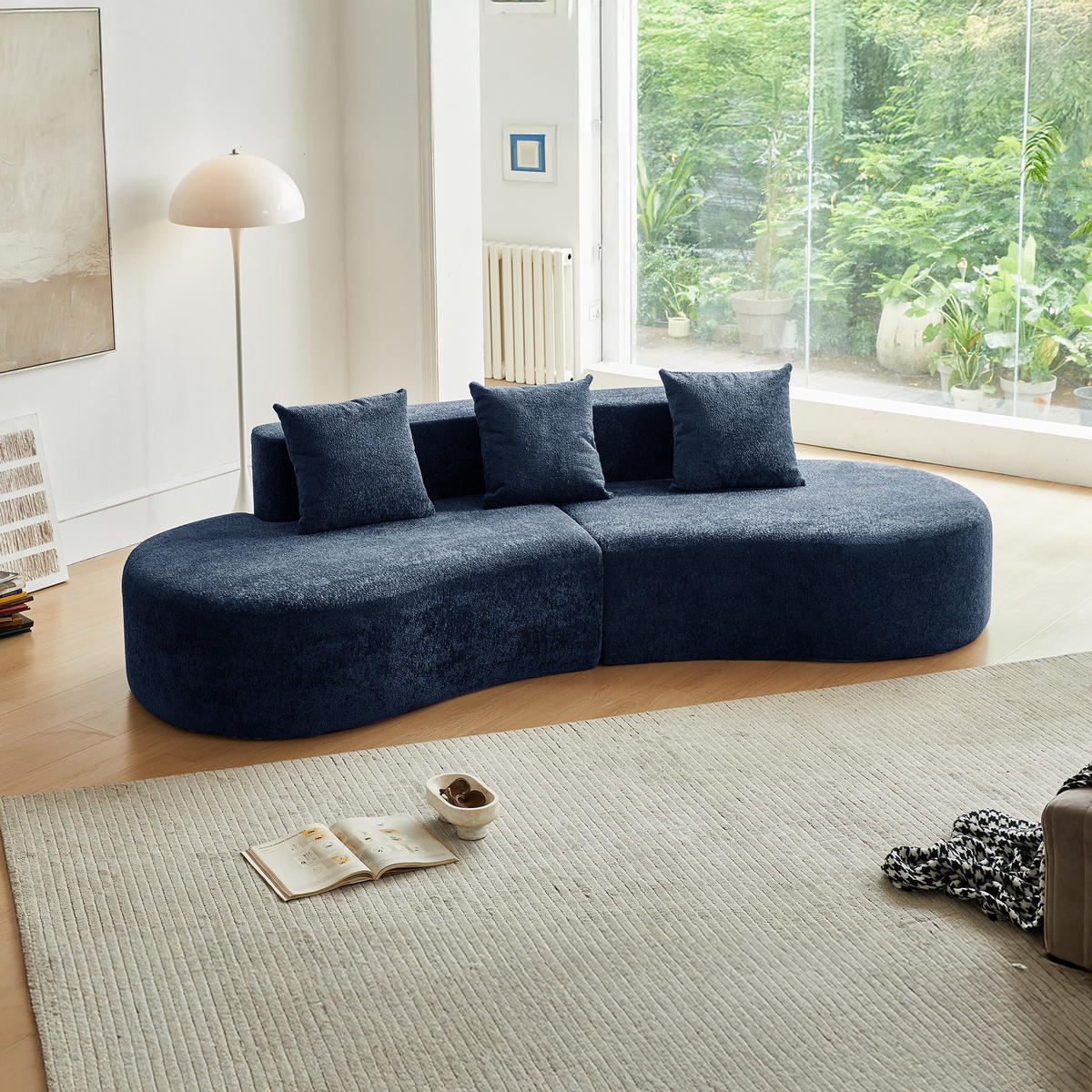 ECKSOFA Samtbezug inklusive Zierkissen 277/103/68 cm Blau - Blau, Textil (103/277cm) - Redom