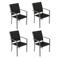 GARTENSTUHL Leeds, Metall silber + Textilgewebe schwarz, 4-er Set - Grau, Metall (55/89/64cm) - TPFGarden