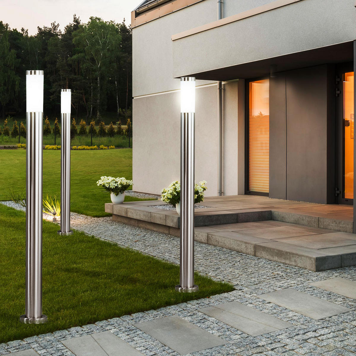 STEHLEUCHTE Edelstahl Silber 3er Set - Silberfarben, Metall (7.6/7.6/110cm) - Globo Lighting