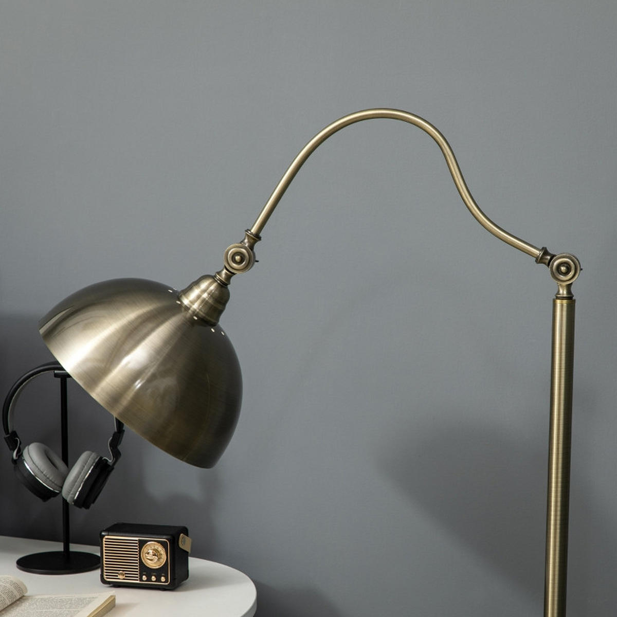 STEHLEUCHTE 152cm Stehlampe Retro Bogenlampe Messingoptik Verstellbar Wohnzimmer - Goldfarben, Metall (42/25.5/152cm) - Raelunyi