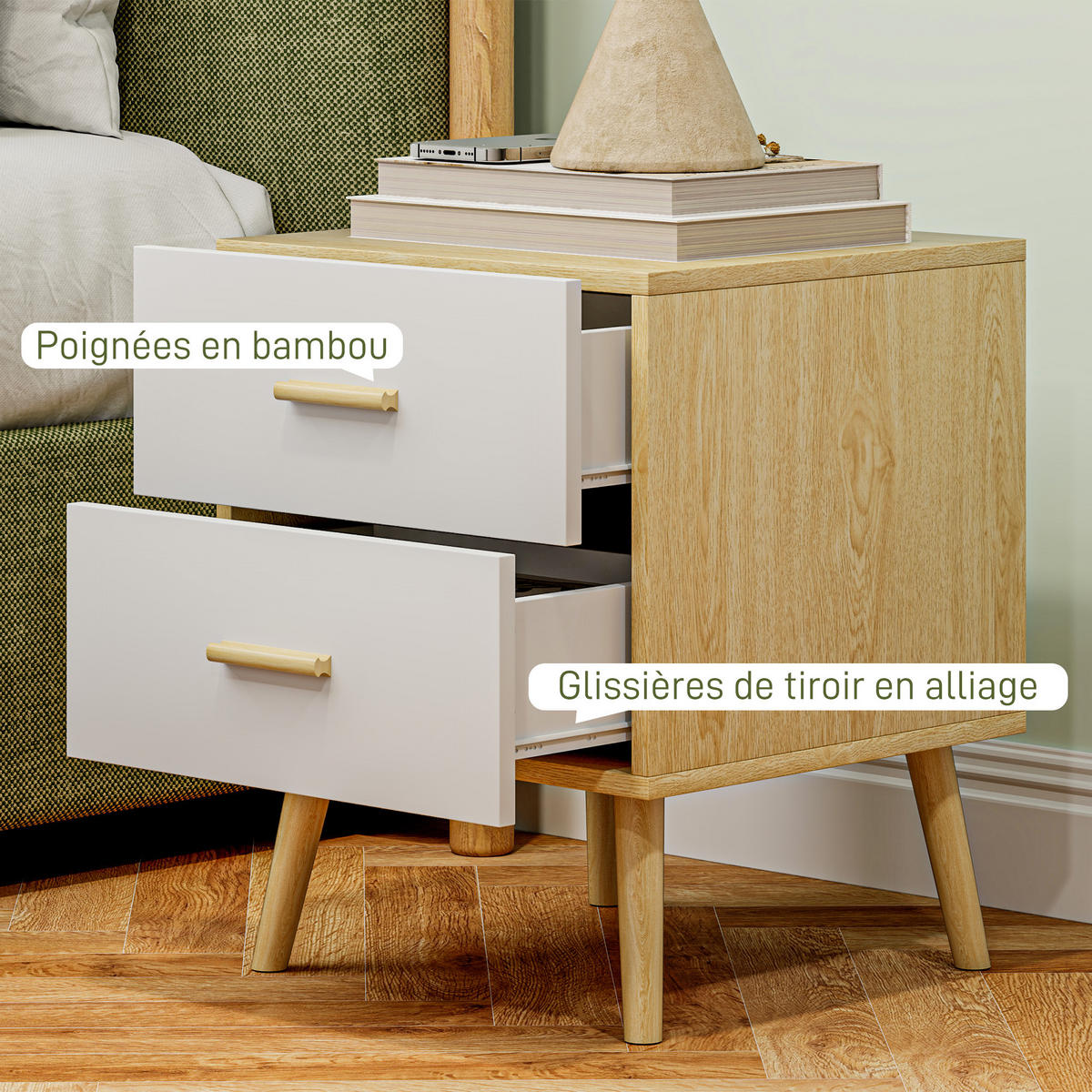 NACHTSCHRANK DE-12948 2 Schubladen, modern Eiche - Eichefarben, Holzwerkstoff (40/50/40cm) - ComfortXL