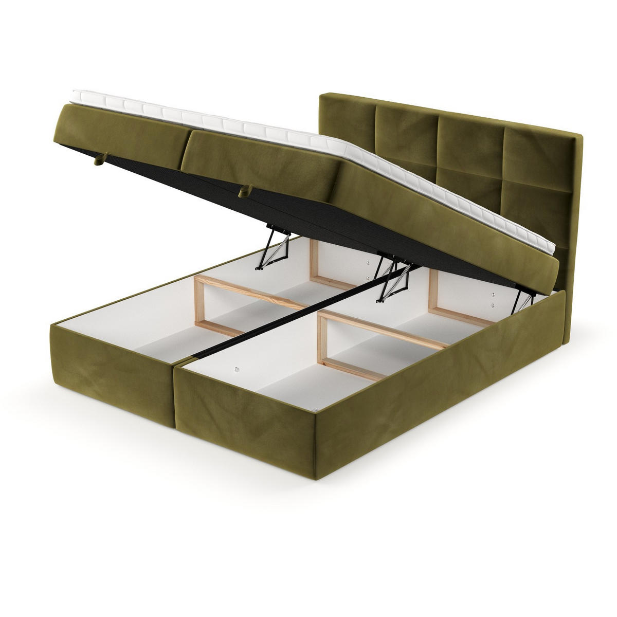 BOXBETT Velto 180/200 cm Olivgrün im Kronos Stoff - Schwarz/Olivgrün, Holz/Holzwerkstoff (180/200cm) - AltaBeds