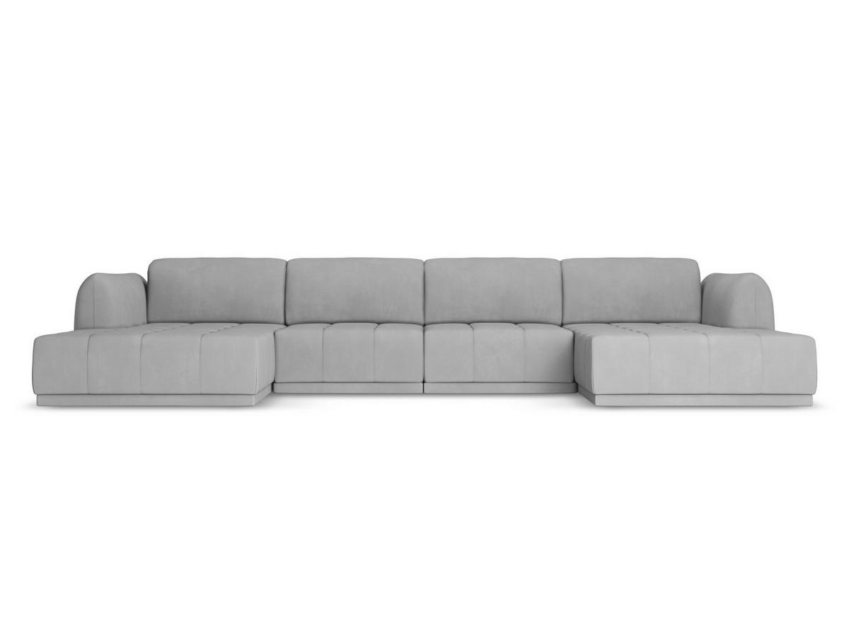 WOHNLANDSCHAFT Chenille Stoff Grau - Hellgrau/Schwarz, Kunststoff/Textil (370/74/170cm) - Makamii