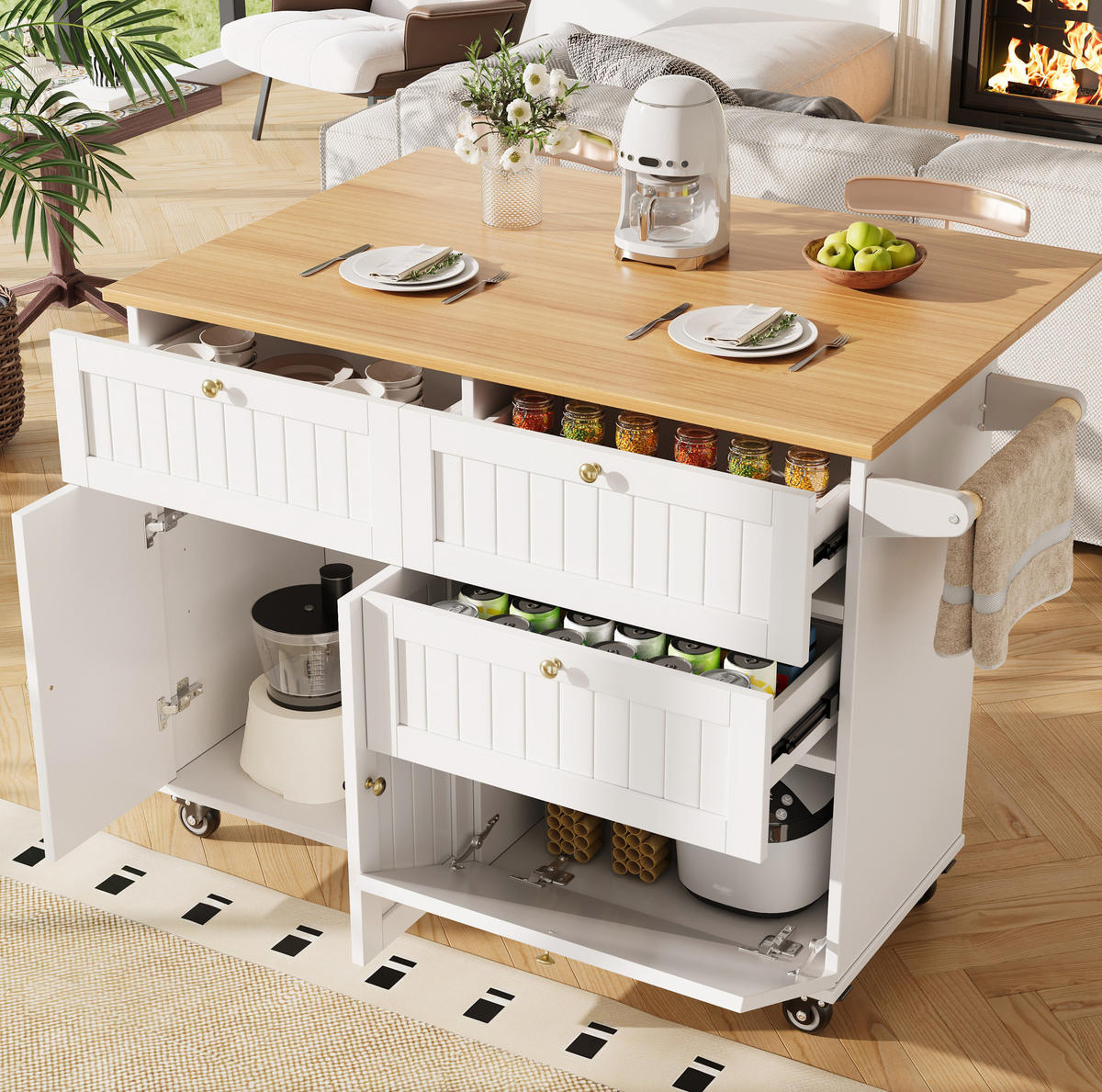 KÜCHENINSEL mit Stauraum 133 x 37,3/70 x 88 cm Weiß - Weiß, Holz (70/88/133cm) - Beauniv