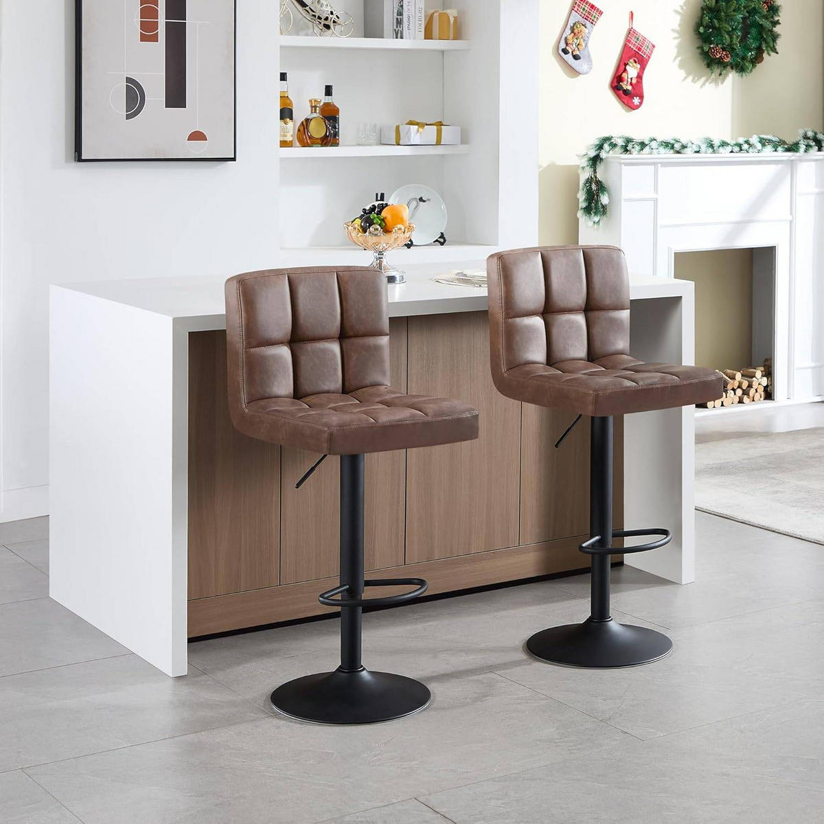 BARHOCKER 1er Set, Kunstleder in Antiklederoptik, Stahl - Dunkelbraun, Metall (44/114/39cm) - Woltu
