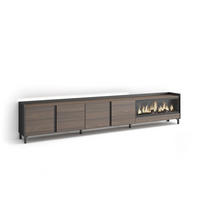 LOWBOARD, Eiche und Schwarz, 315/35/61cm, Kamin mit Feuereffekt XXL - Dunkelbraun, Holzwerkstoff (315/61/35cm) - Skraut Home