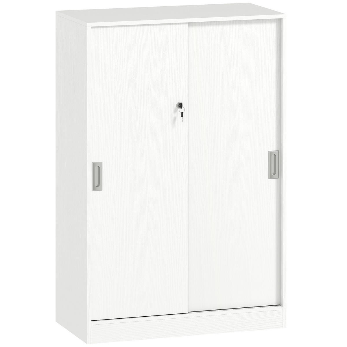 AKTENSCHRANK DE-14424 2 Schiebetüren abschließbar, 2 Böden Weiß - Weiß, Holzwerkstoff (40/120/80cm) - ComfortXL