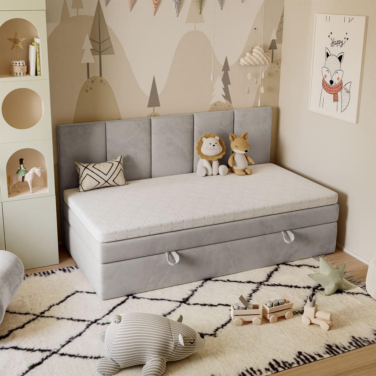 BOXBETT ELZA MINI mit Topper 100x200 cm Royal Velvet 248 - Grau, Textil - Lookway