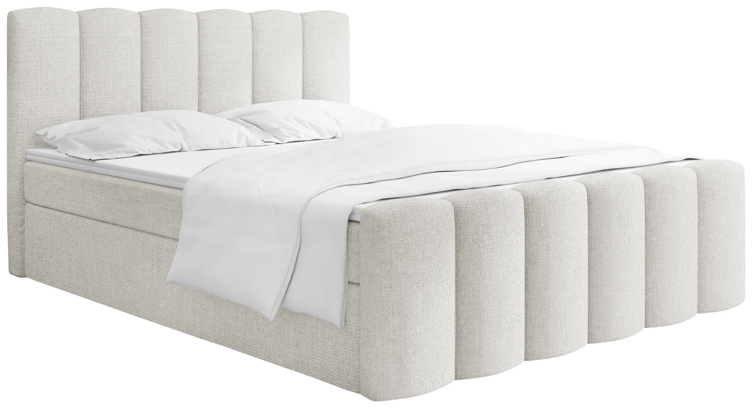 BOXBETT Serenity mit Bettkasten, Weiß Chenille 120x200 cm – inkl. H4 Taschenfederkern Matratze & Foam Topper - Schwarz/Weiß, Holz/Holzwerkstoff (120/200cm) - WFL GROUP