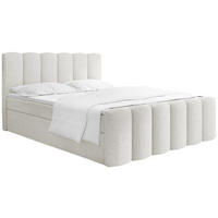 BOXBETT Serenity mit Bettkasten, Weiß Chenille 160x200 cm – inkl. H4 Taschenfederkern Matratze & Foam Topper - Schwarz/Weiß, Holz/Holzwerkstoff (160/200cm) - WFL GROUP