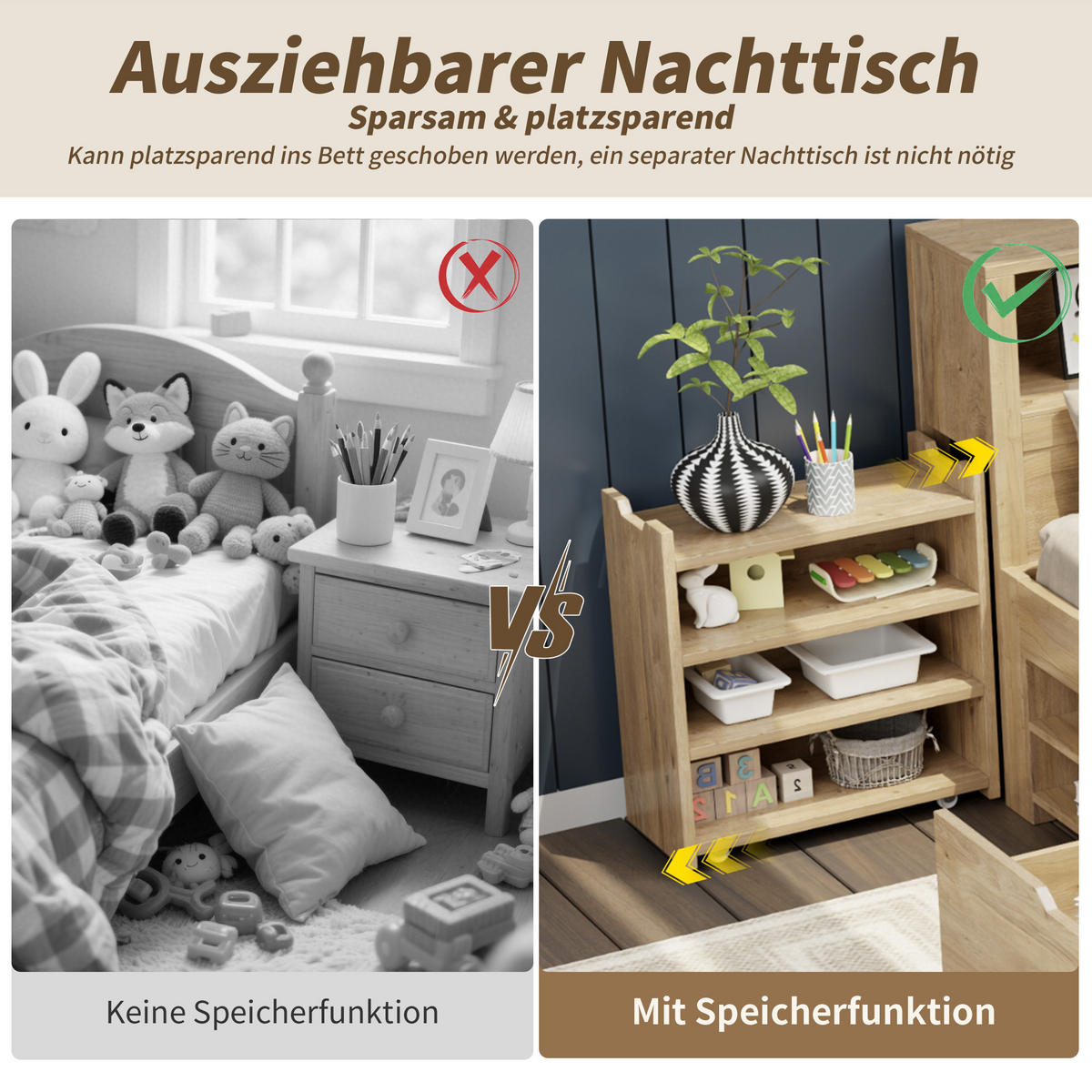 KINDERBETT 140x200 Stauraum Schubladen Regale Natur - Naturfarben, Holzwerkstoff (140/200cm) - FLIEKS