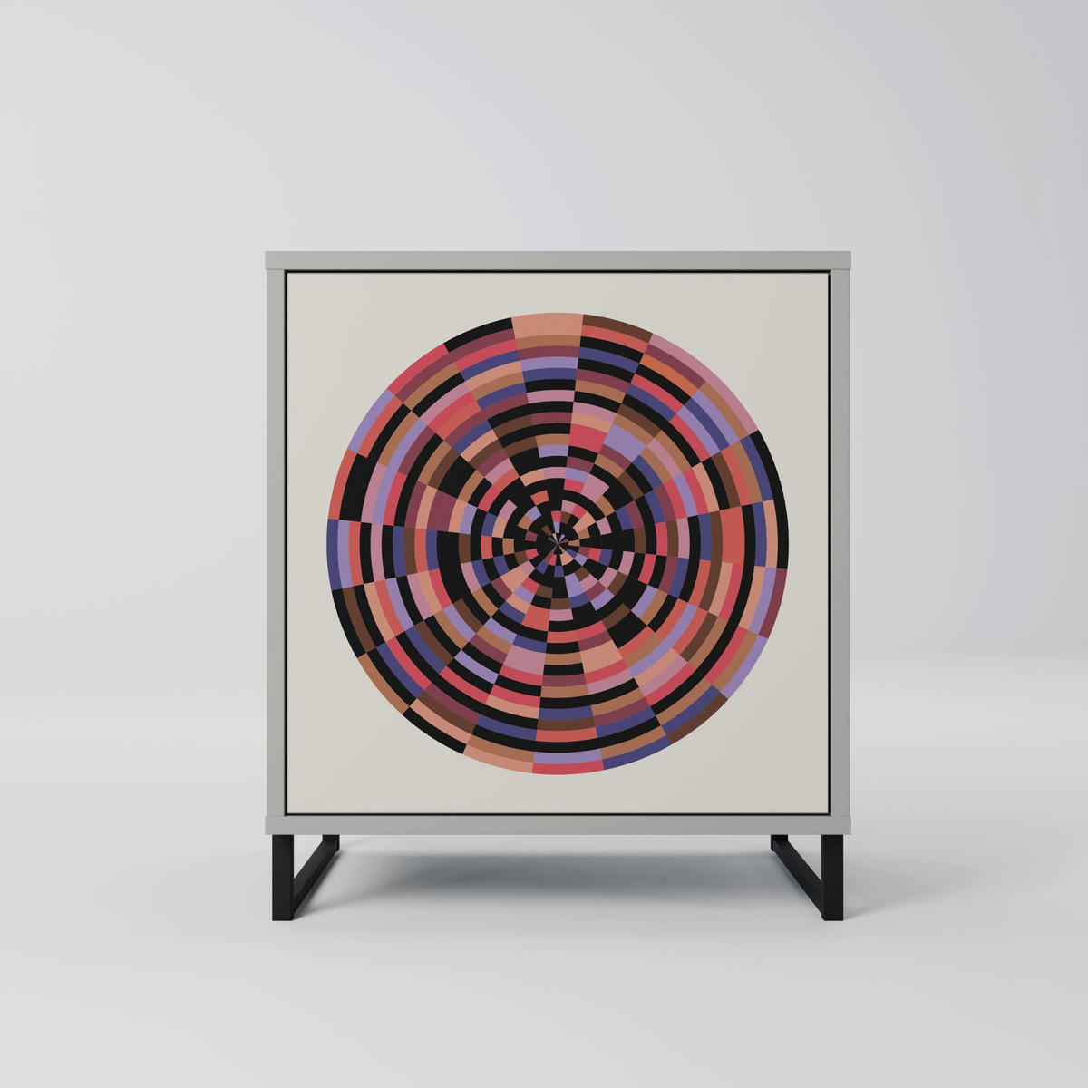SIDEBOARD BROWN CIRCLES, Grau, 57,5x42x57,5 cm, Ohne Füße - Multicolor/Grau, Holzwerkstoff (57.5/57.5/42cm) - SpaceRebels
