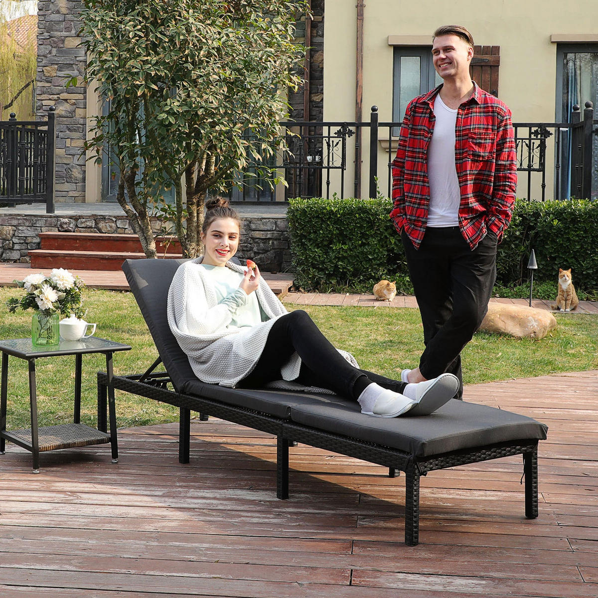 SONNENLIEGE GARTENLIEGE - Schwarz, Textil (198/28/59cm) - Hansiro