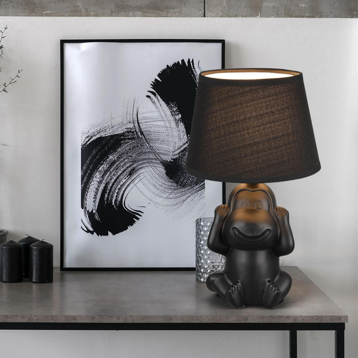 TISCHLEUCHTE Keramik Schwarz 2er Set - Schwarz, Textil (17/17/27cm)