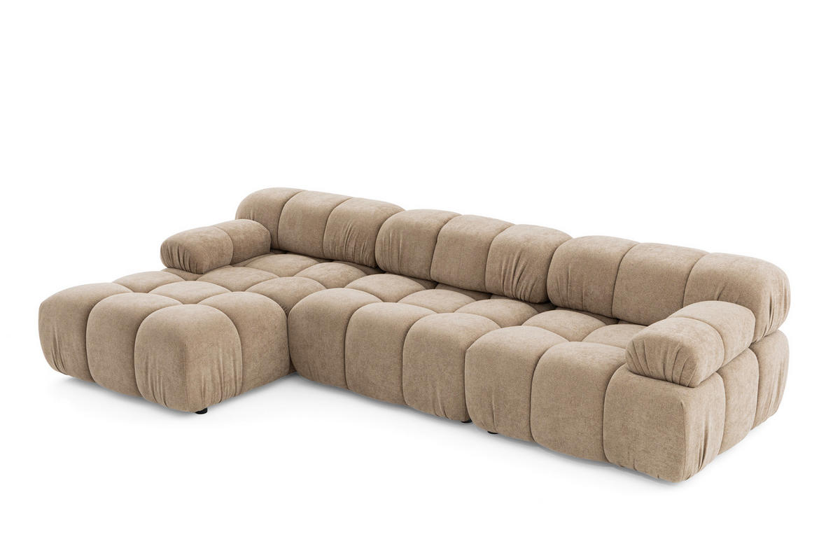 MODULARES Ecksofa MOMENTUM L, Links, Breite 282 cm, strukturierter Stoff, Beige - Chromfarben/Beige, Holz/Textil (282/155cm) - Muffo