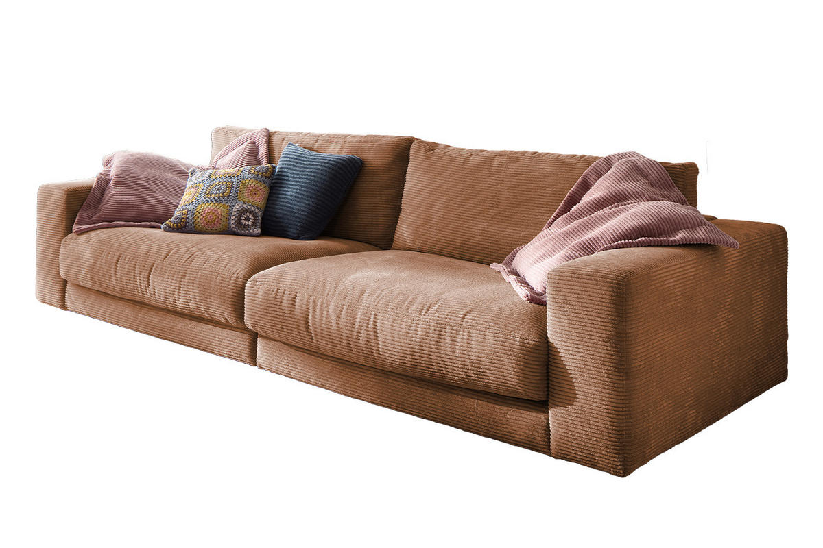 SOFA 3-SITZER MADELINE Braun Cord - Dunkelbraun/Schwarz, Textil (290/85/127cm) - KAWOLA
