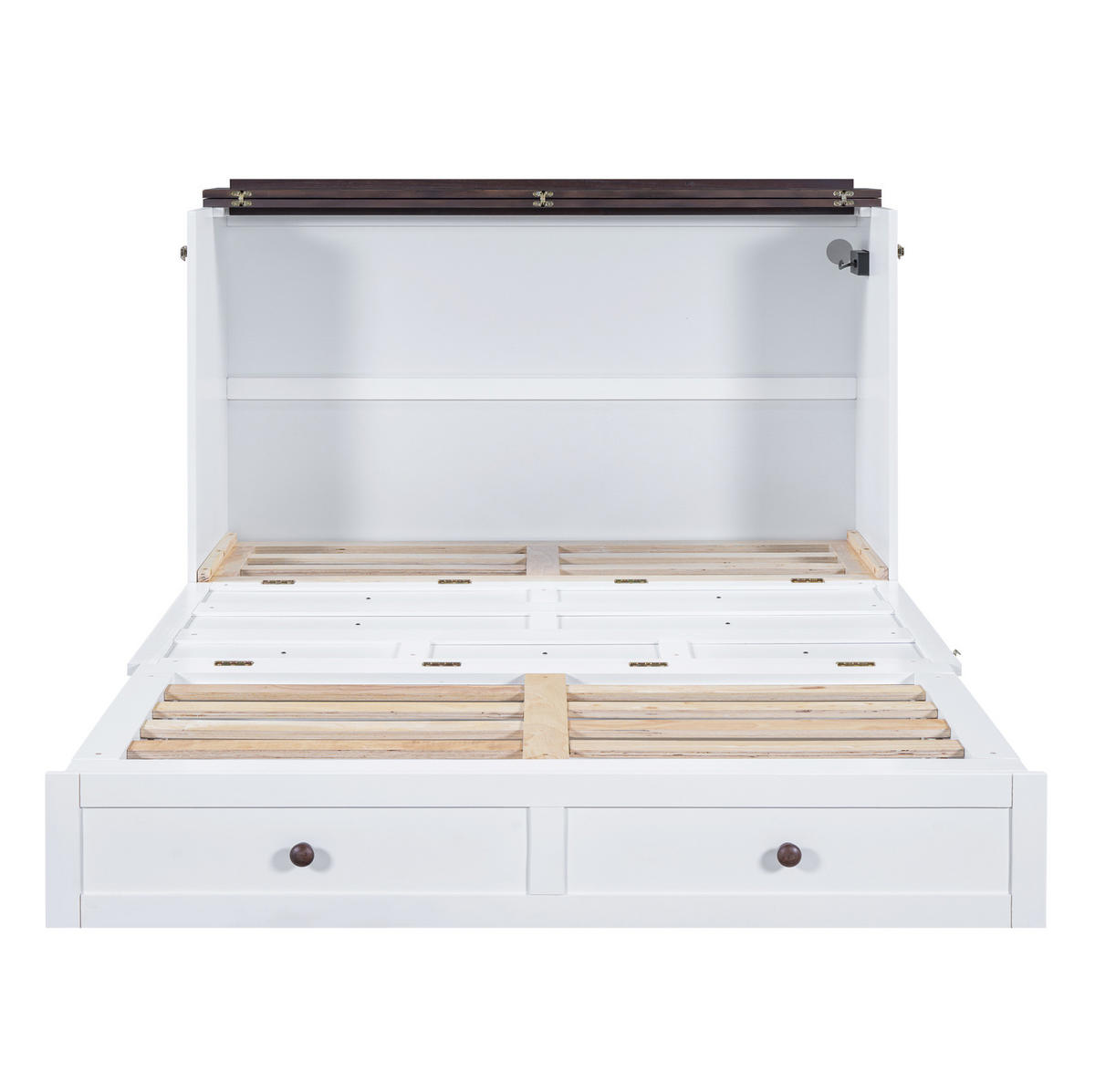 BETT 140/200 cm Weiß mit Schublade, Regal und USB-Anschluss - Weiß, Holz (140/200cm) - Flora Grace