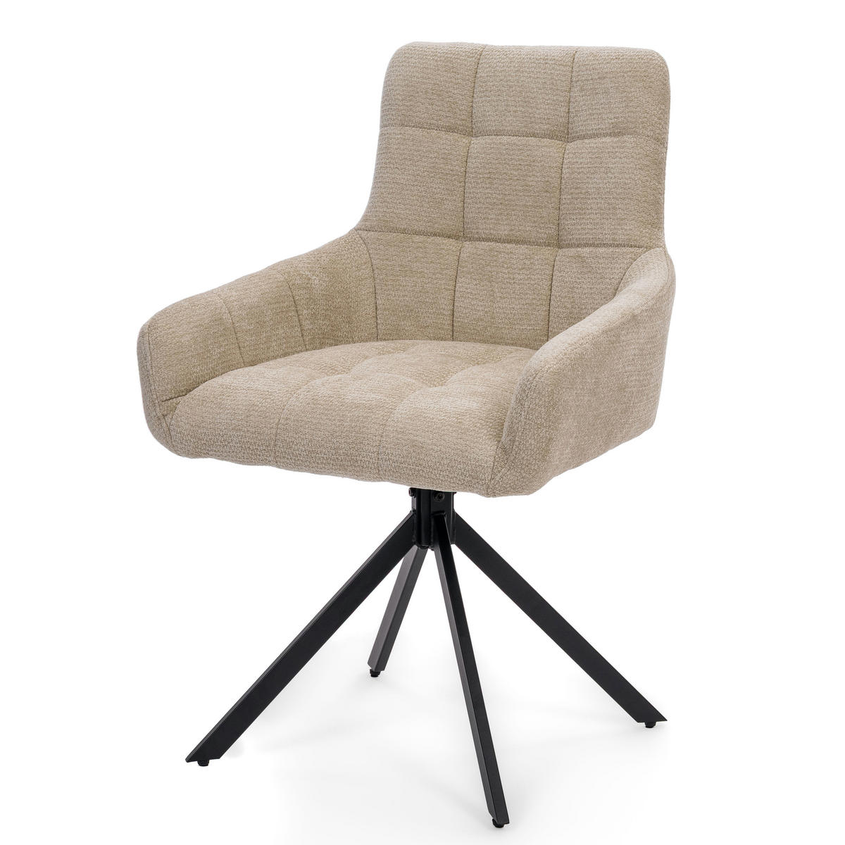 STUHL FUNO drehbar gepolsterter mit Steppung - hellbeige - Chenille - Ecru/Schwarz, Textil/Metall (58/87/60cm) - NEW HOME