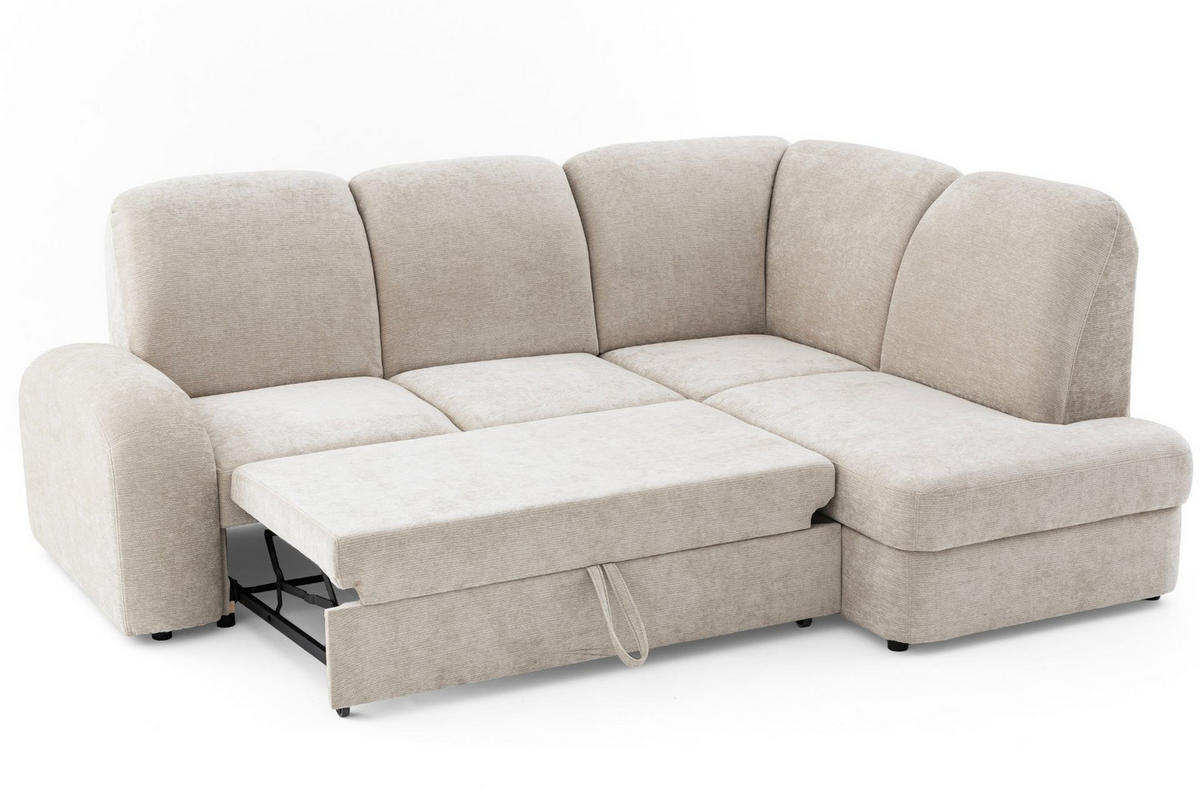 ECKSOFA VIBE L Rechts mit Schlaffunktion 129x205 Chenille Beige - Beige/Schwarz, Holz/Kunststoff (250/186cm) - Muffo