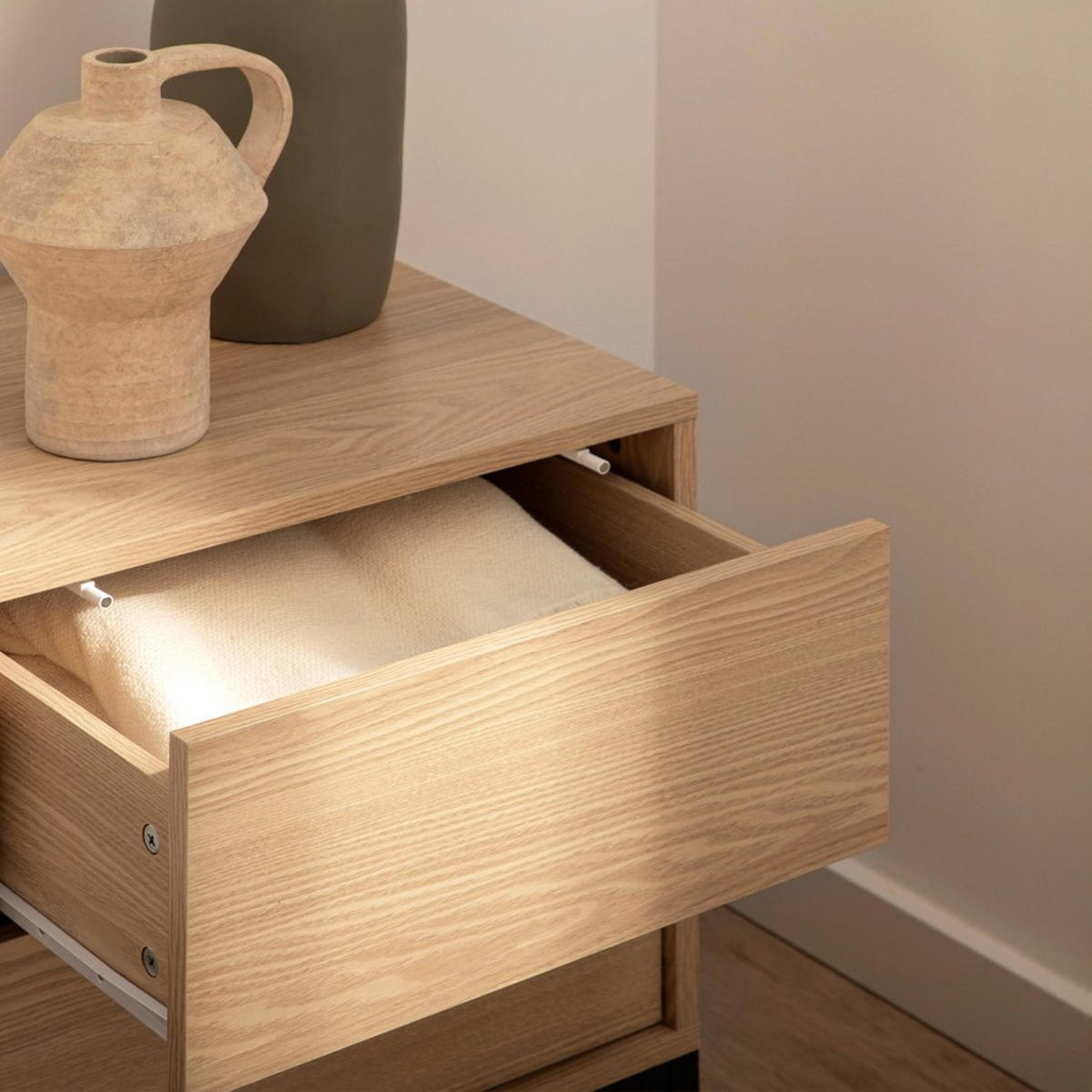 NACHTTISCH 2 SCHUBLADEN Remi Natürlich 45 cm x 55 cm - Naturfarben, Holzwerkstoff (45/55/40cm) - Klast Home