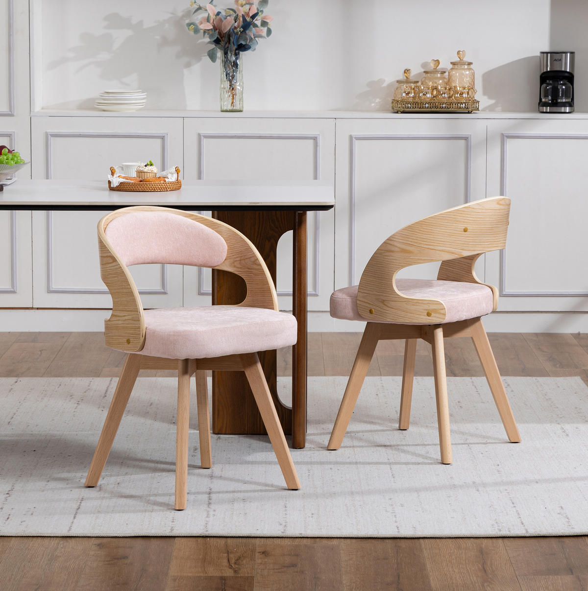 ESSZIMMERSTUHL drehbar ca. 44 x 41 x 75 cm Leinen Pink - Pink, Holz (44/72/41cm) - Meubliv