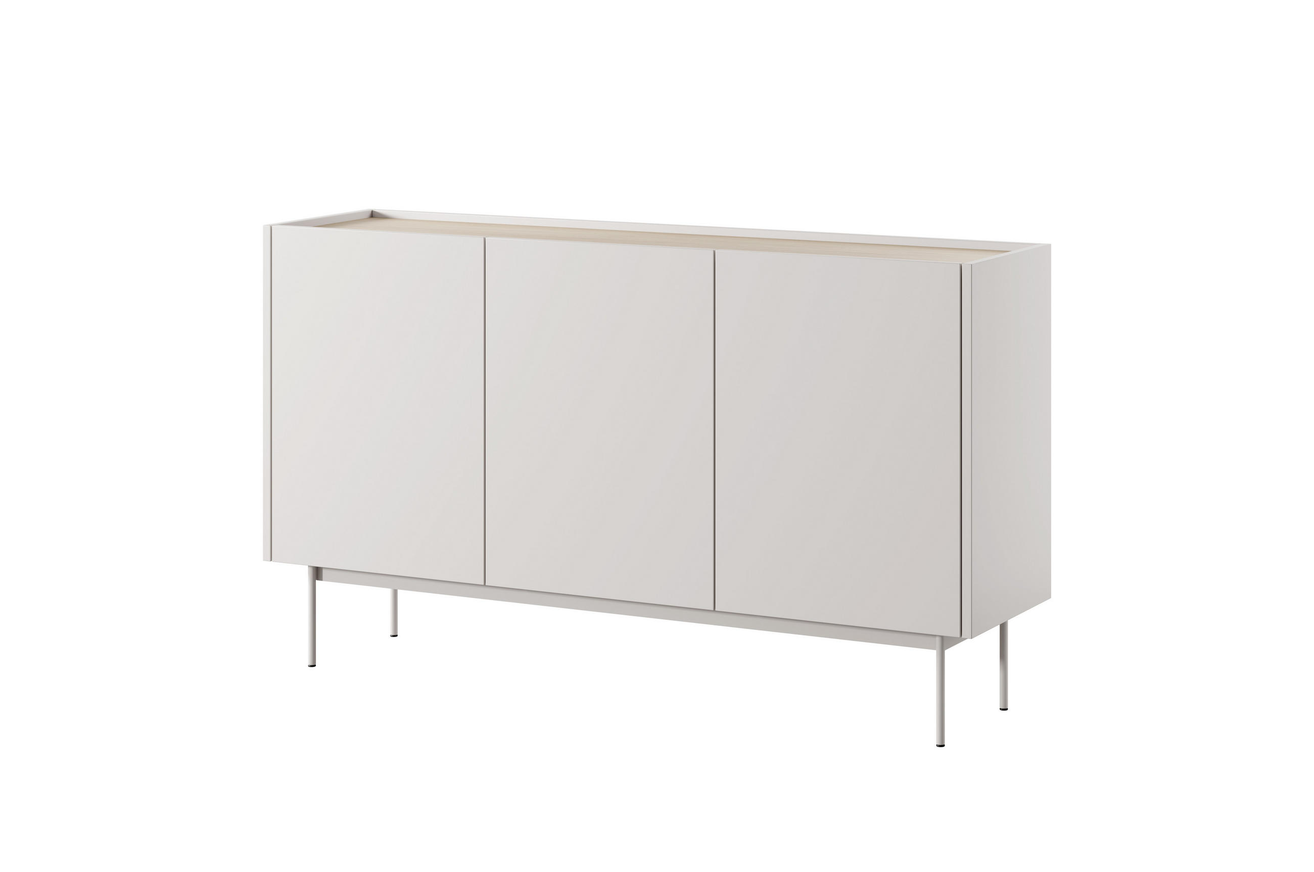 MODERNE Kommode LUMO K3D (Kaschmir Matt, Eiche Linea, Metallfüße, Soft-Close) - Kaschmir/Eichefarben, Holz/Holzwerkstoff (144/83/37cm) - Ravio