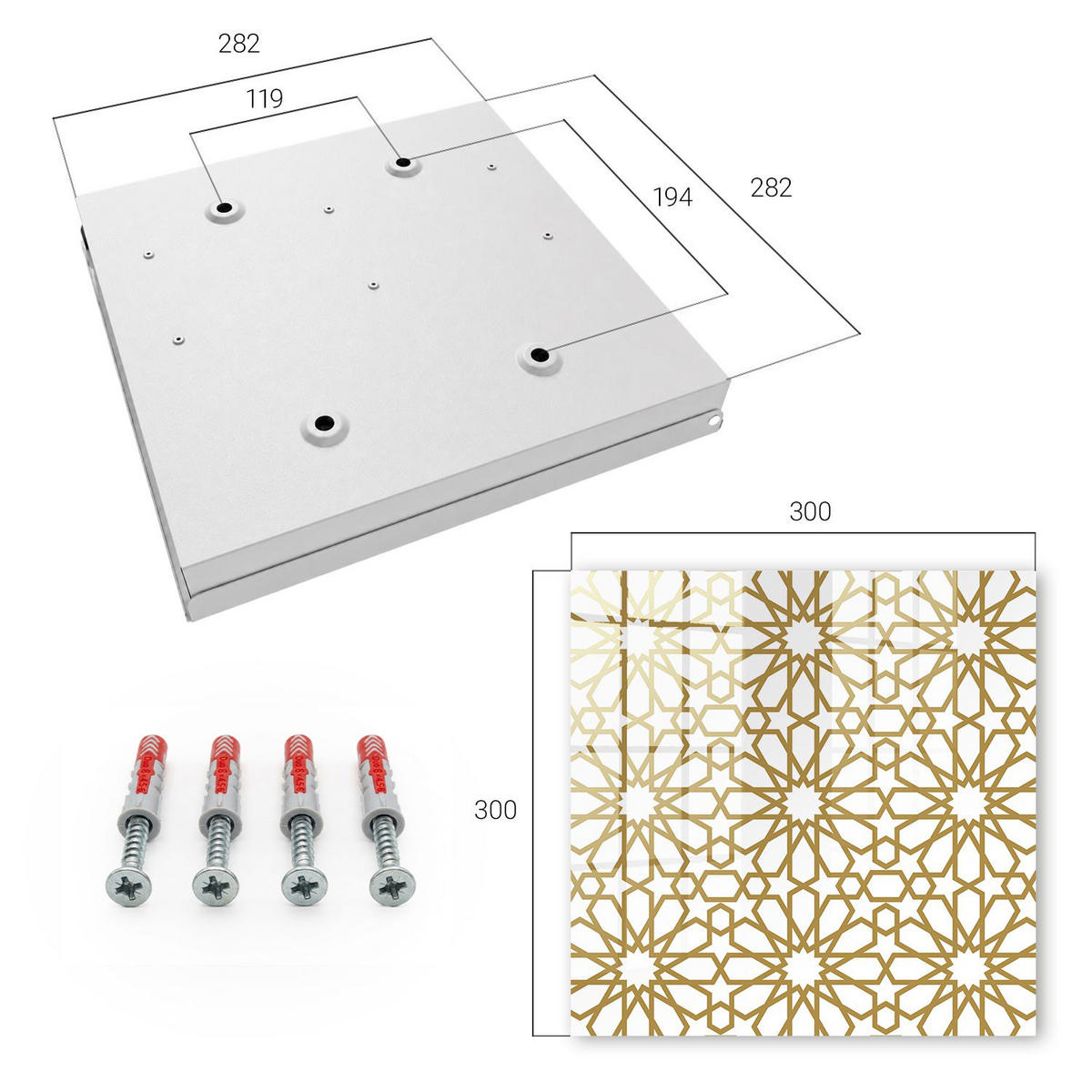 SCHLÜSSELBOX Weiß 30x30 cm – Türöffnung nach rechts - Geometrisches Muster - Weiß, Metall (30/30/5cm) - TULUP
