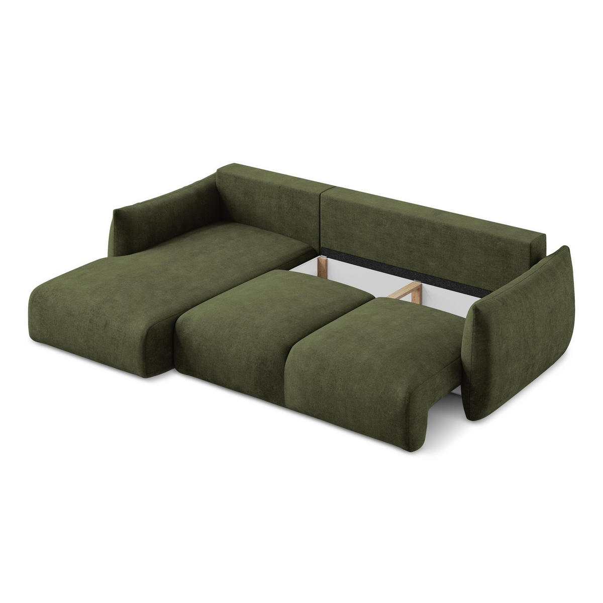 ECKSOFA mit Schlaffunktion links Chenille Stoff Grün - Schwarz/Olivgrün, Holzwerkstoff/Kunststoff (242/162cm) - LaMiaSofa