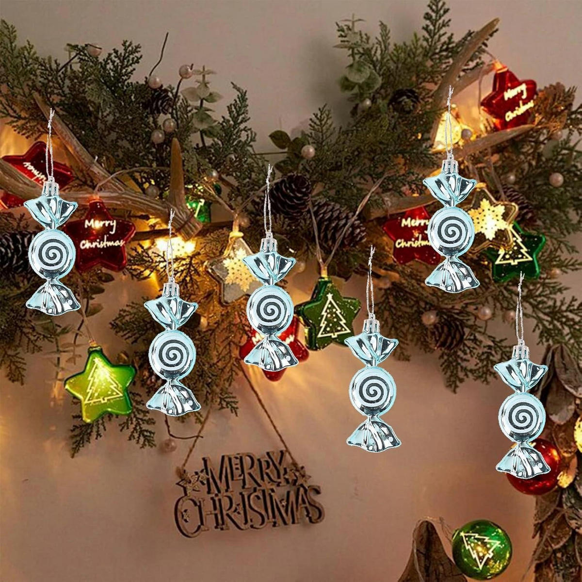 WEIHNACHTSBAUMSCHMUCK Zuckerstange 12 Stück Set Eisblau - Hellblau, Kunststoff (3/1/8cm)