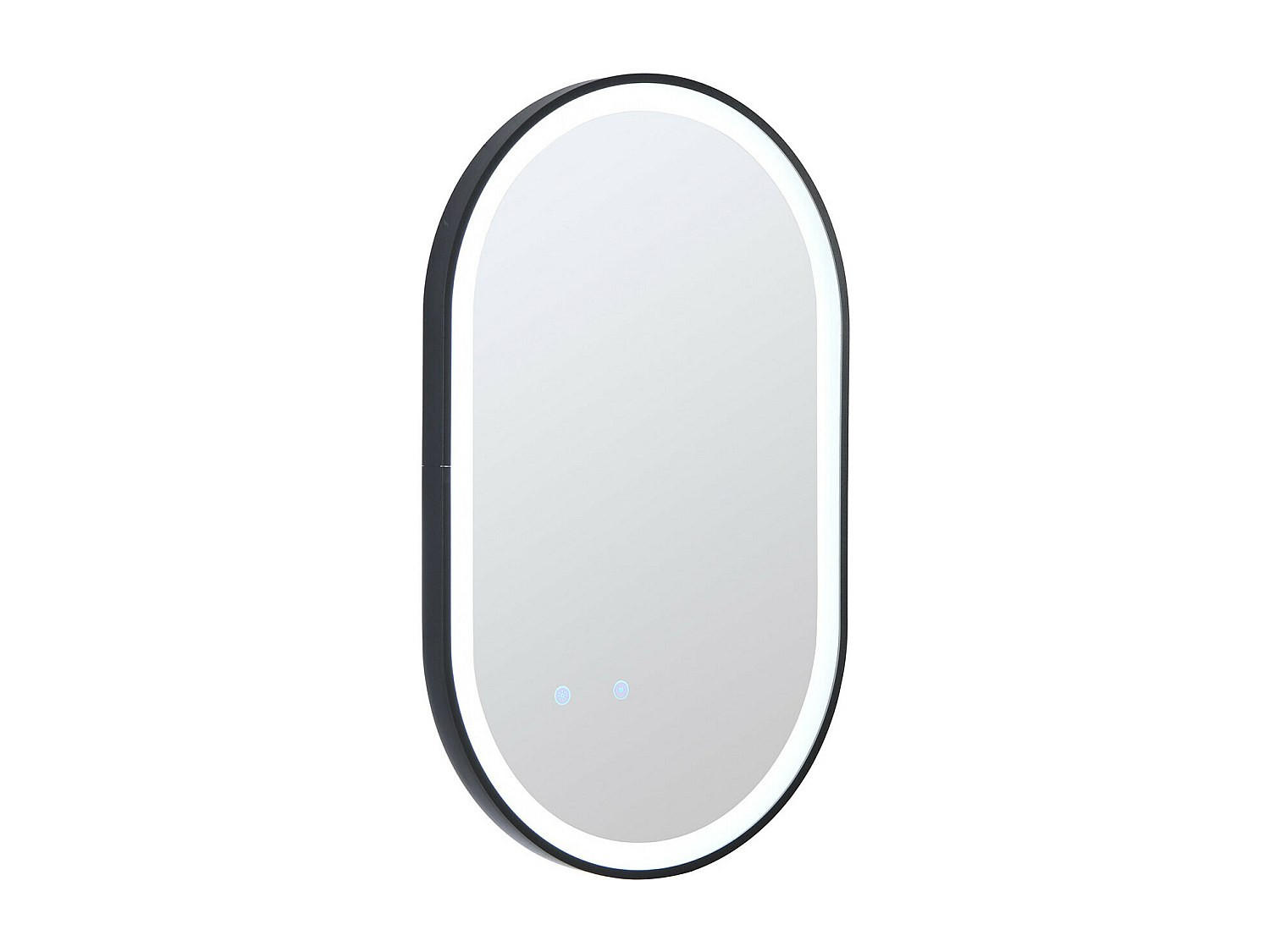 BADEZIMMERSPIEGEL oval mit Beleuchtung - beschlagfrei - 50 x 80 cm - Schwarze Kontur - ALARICO - Schwarz, Glas (50/80/4.05cm) - Vente-Unique