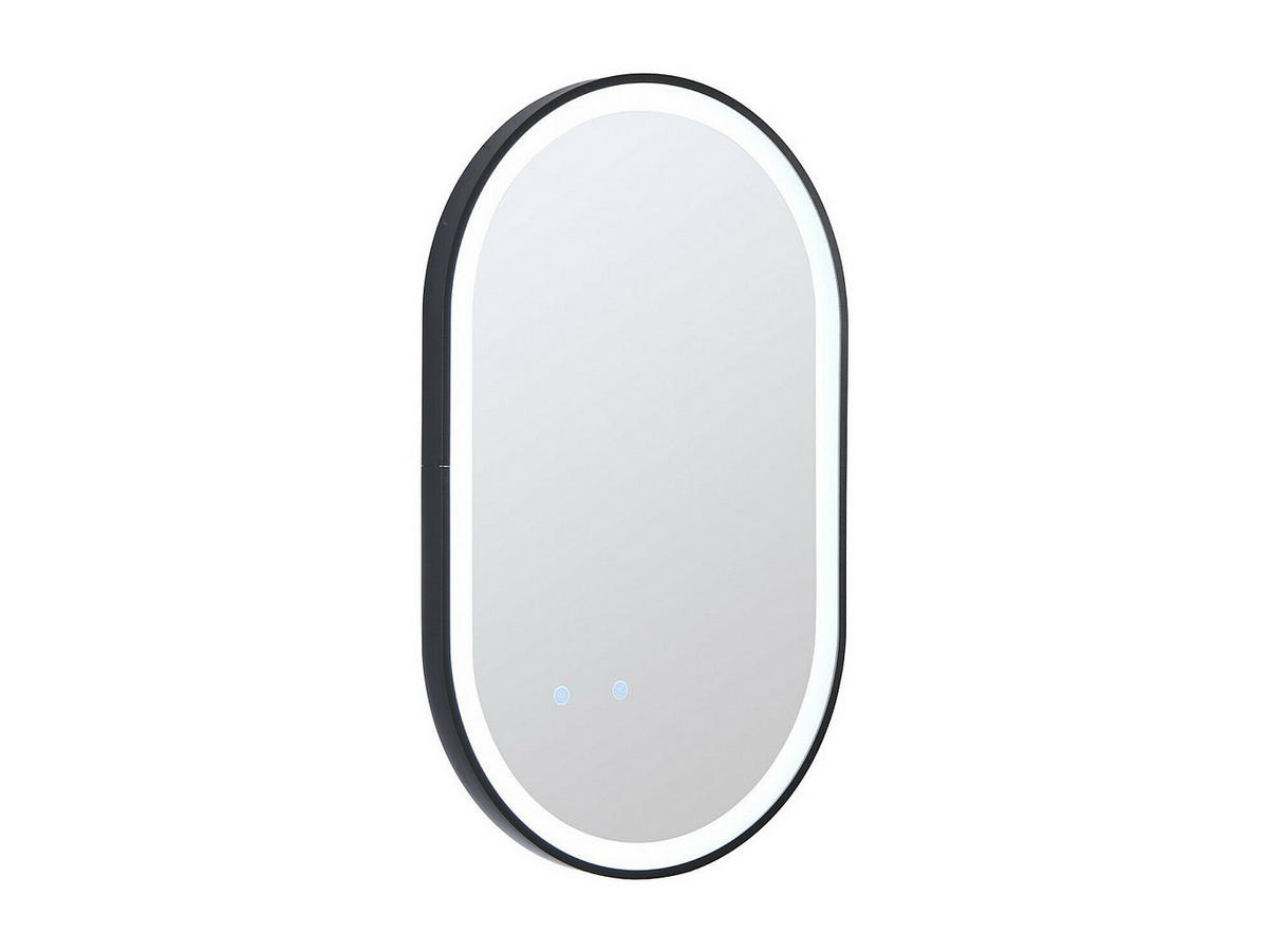 BADEZIMMERSPIEGEL oval mit Beleuchtung - beschlagfrei - 50 x 80 cm - Schwarze Kontur - ALARICO - Schwarz, Glas (50/80/4.05cm) - Vente-Unique