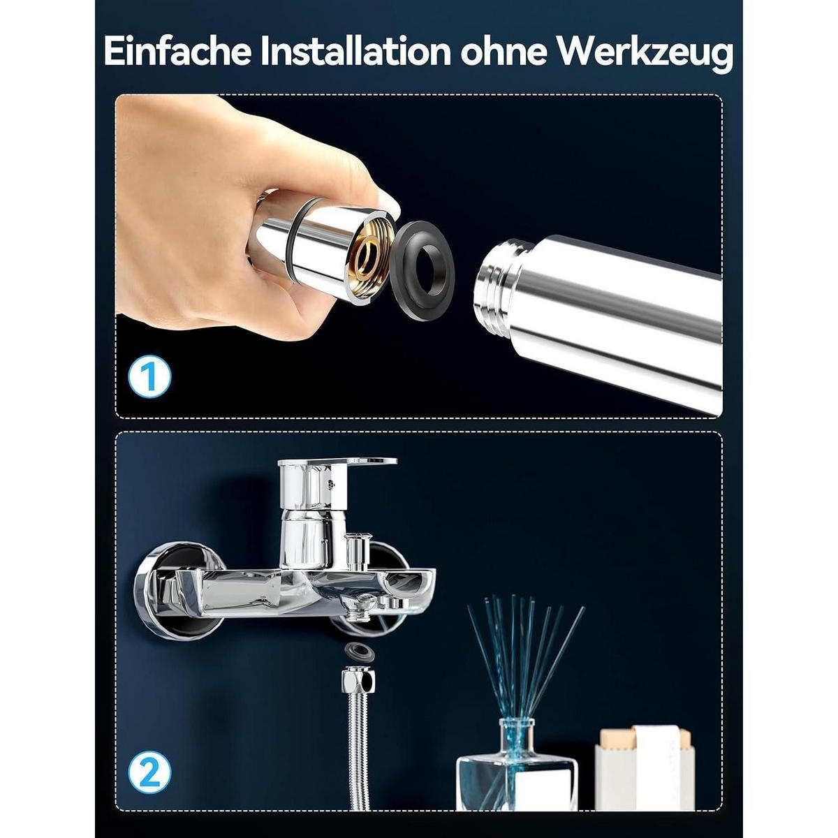 HANDBRAUSE mit 20-Schicht-Filter und 5 Strahlarten - Weiß, Metall (15/12.7/25cm)