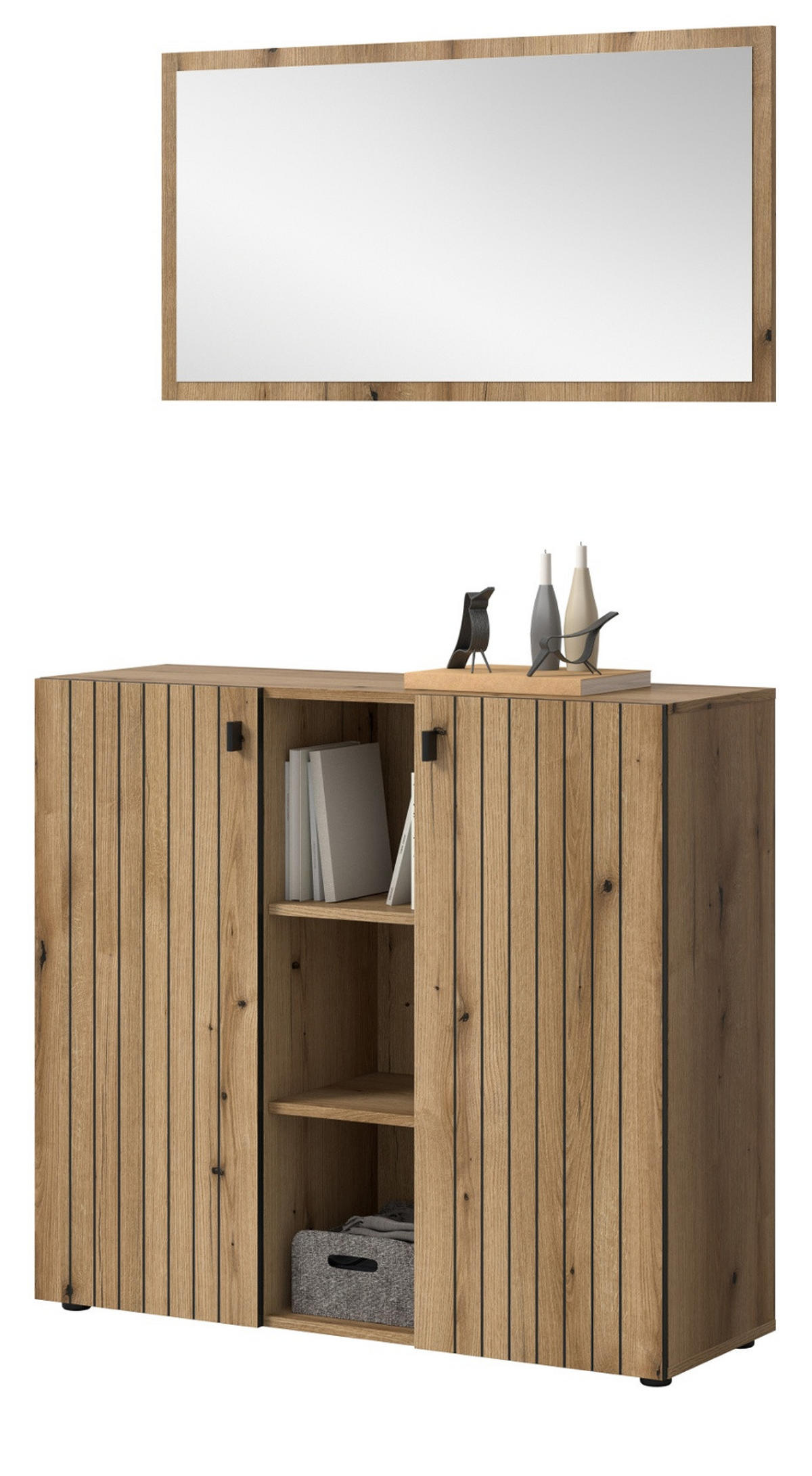 GARDEROBEN-SET Evoke Eiche 2-teilig 106 cm, Kombination mit Spiegel - Schwarz/Eiche Artisan, Glas/Holzwerkstoff (106/192/37cm) - Inn.Furn