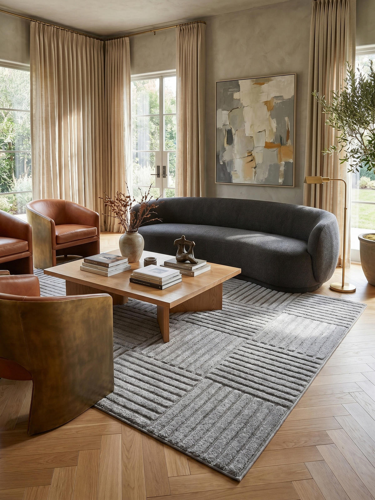 TEPPICH Hochflor RIGI in Silber, mit Cord-Streifen-Patchwork, 280 x 370 cm - Silberfarben, Textil (280/370cm) - KADIMA DESIGN