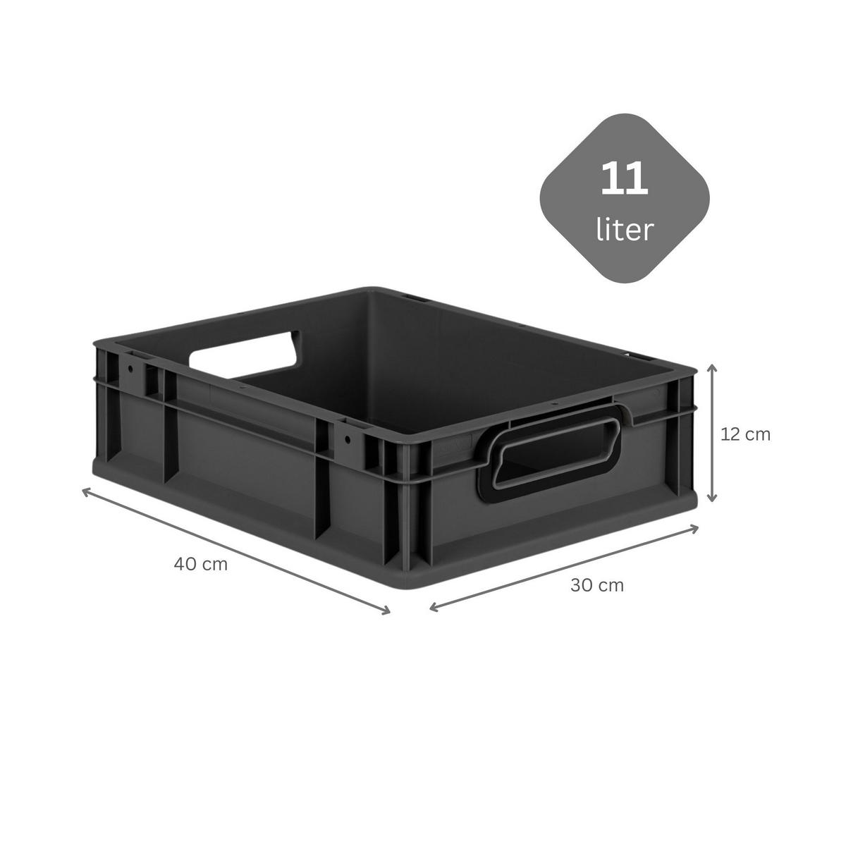 EUROBOX NextGen Color 12x30x40 cm 11 Liter Griffe schwarz offen, Schwarz - Anthrazit/Schwarz, Kunststoff (30/12/40cm) - PROREGAL