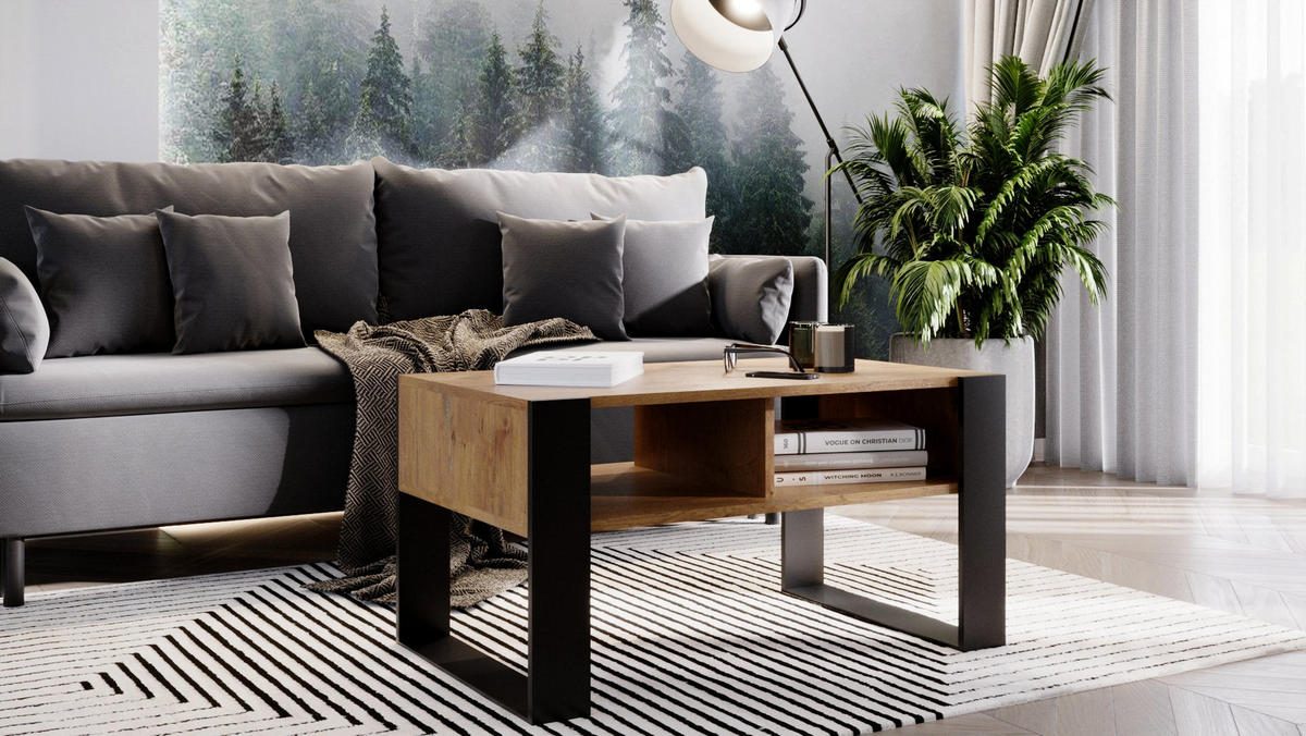 COUCHTISCH KORA 92 - Alteiche/Schwarz, Holz (53.6/92/45cm) - Mat-Haus