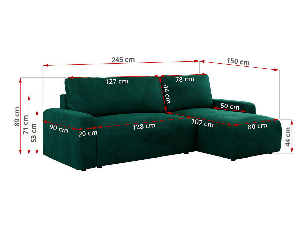 ECKSOFA ARGOS Dunkelgrün Velours - Dunkelgrün/Schwarz, Kunststoff/Textil (245/150cm) - MKS