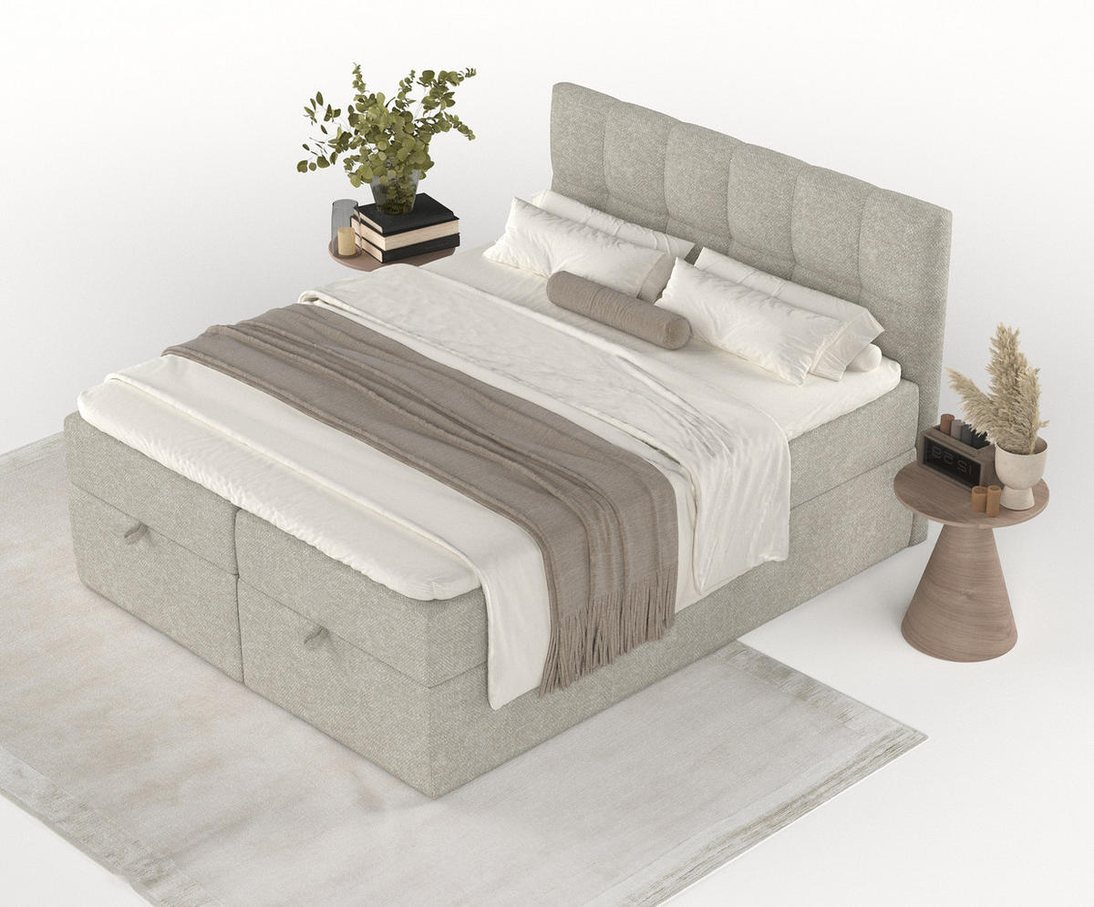 BOXBETT Shay Beige Grau 140/200 cm - Beige/Schwarz, Holz/Holzwerkstoff (140/200cm) - Maison de Reve