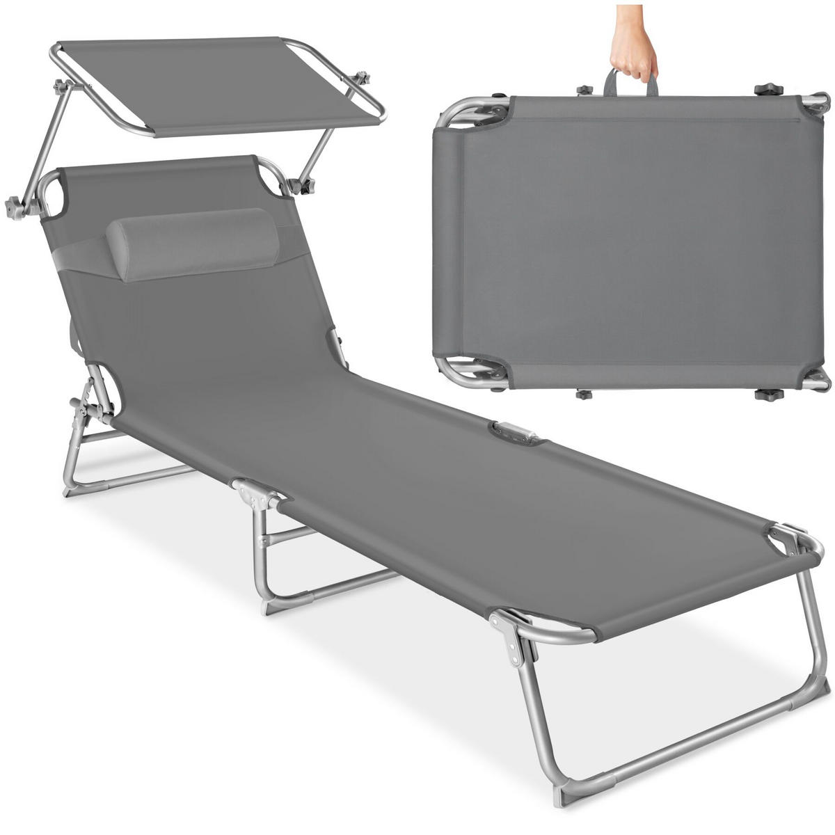 SONNENLIEGE Chloé, 190 x 68 x 111 cm, mit Seitentasche, grau - Grau, Kunststoff (68/65/190cm) - tectake