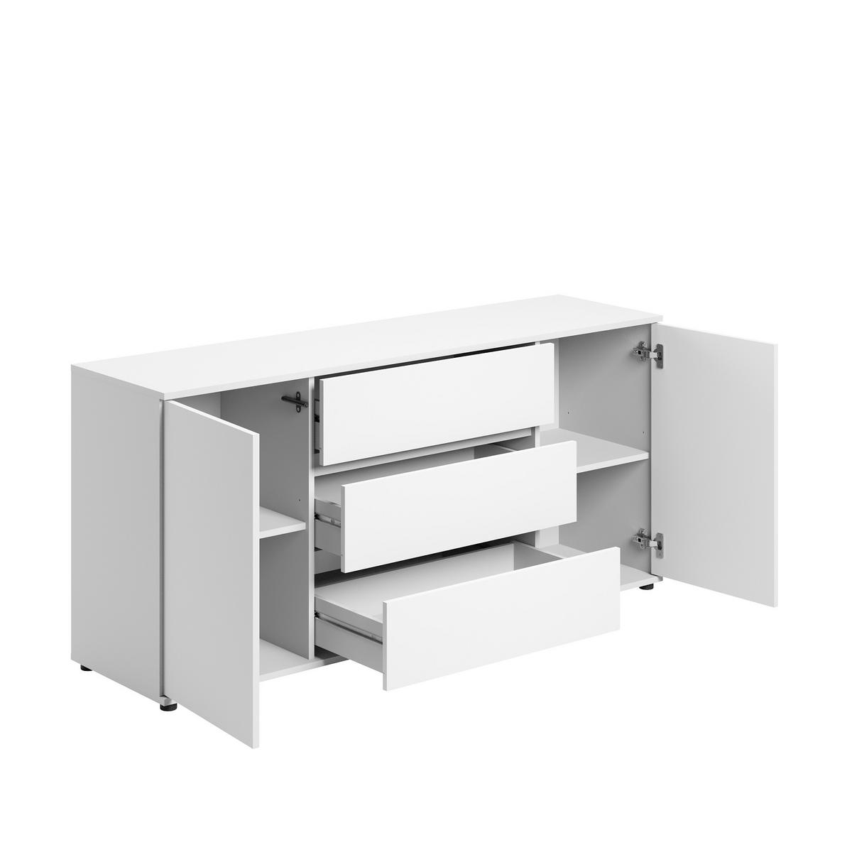 KOMMODE 150 cm Breite mit zwei Türen und drei Schubladen Weiß - Weiß, Holzwerkstoff (150/70/40cm) - Home Collective