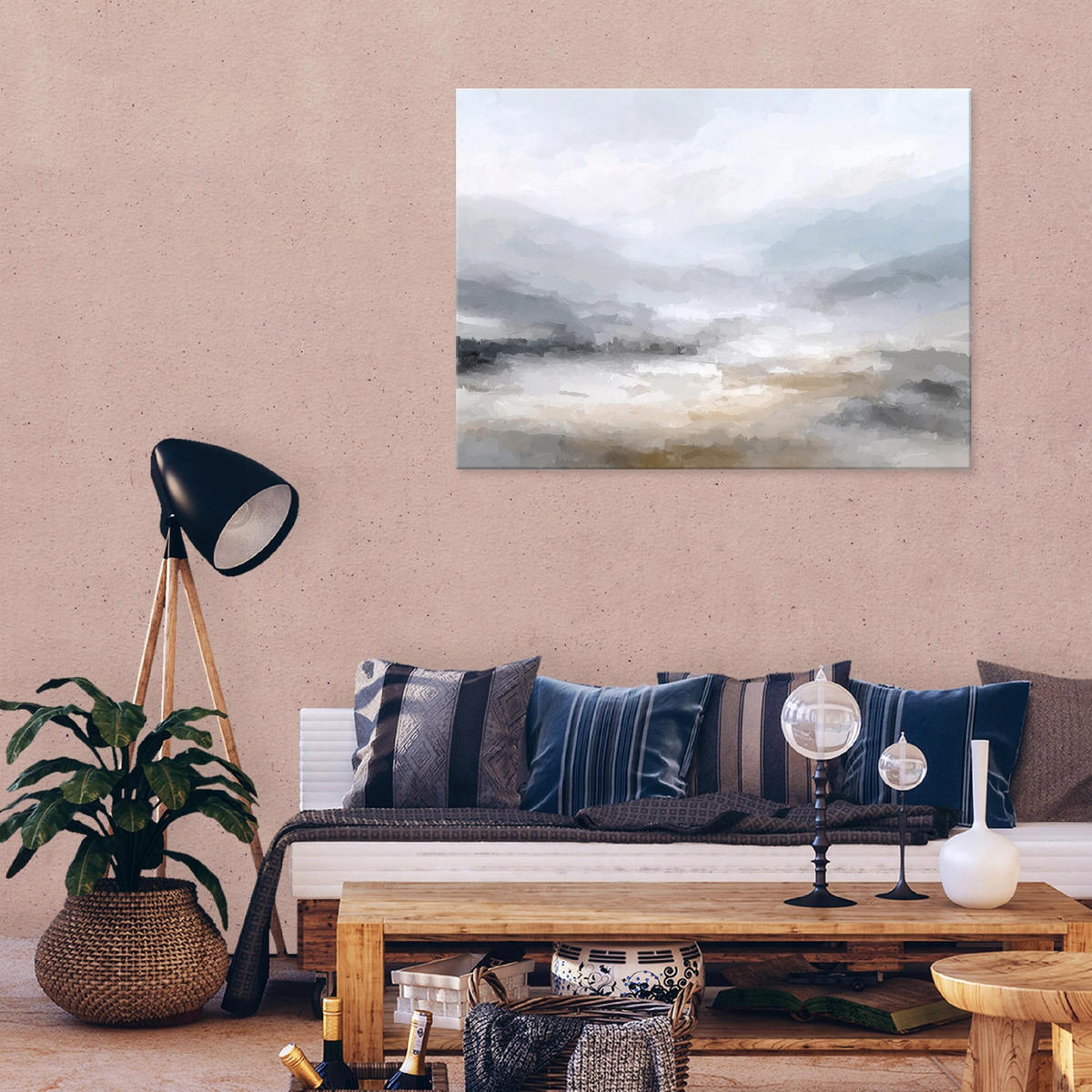 LEINWANDBILD Abstrakt Aquarell Grau 60x40 cm - Multicolor, Holzwerkstoff (60/40cm) - Wallarena