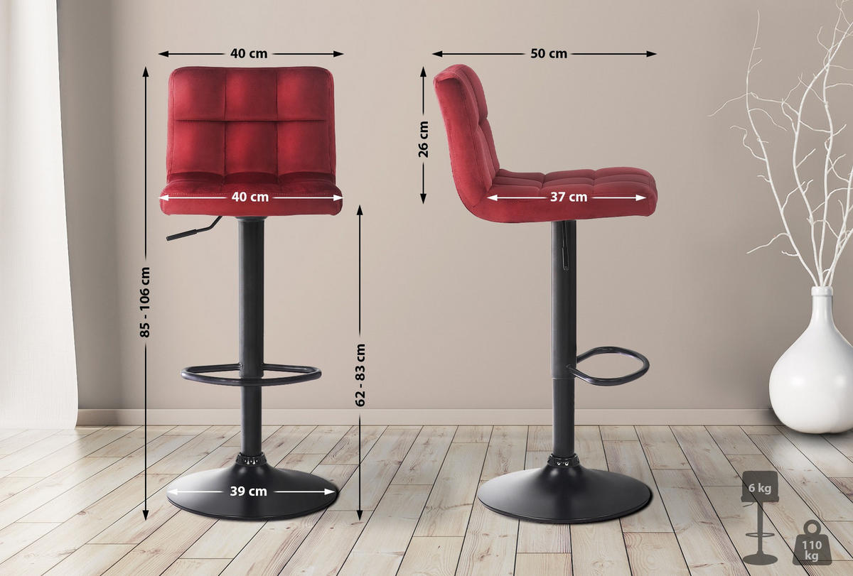BARHOCKER Samt Rot - Rot/Schwarz, Textil/Metall (40/85/40cm) - CLP