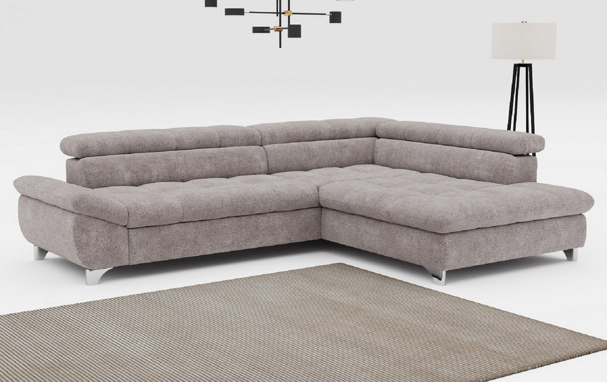 ECKSOFA mit Schlaffunktion und verstellbare Kopflehnen - Taupe/Silberfarben, Textil/Metall (234/312cm) - Cotta