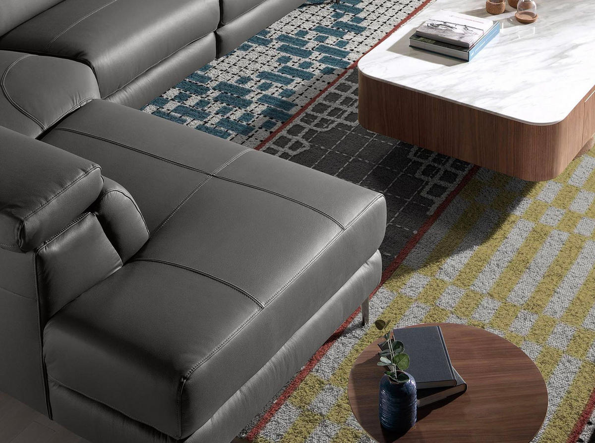 ECKSOFA Linke Chaiselongue Relaxsofa in dunkelgrauem Leder 295/232/97 cm - Dunkelgrau/Schwarz, Leder (295/232cm) - ANGEL CERDA