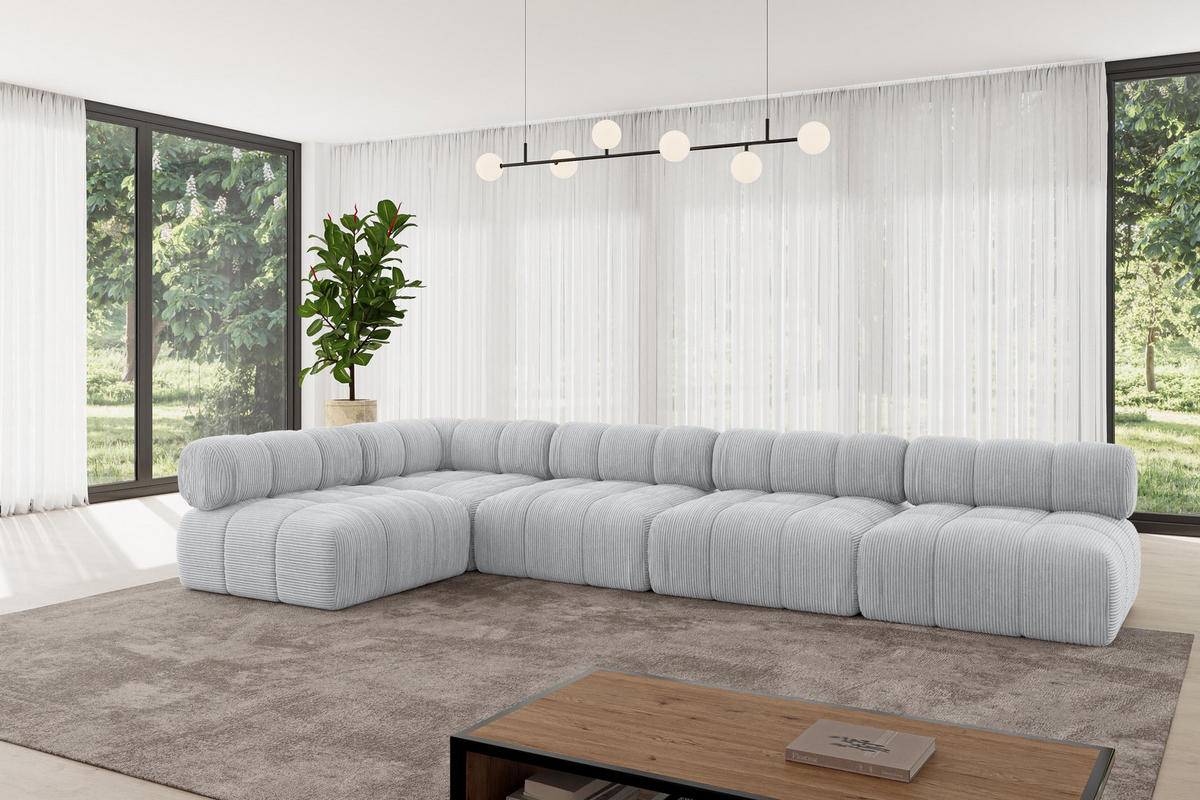 ECKSOFA modulares Sofa Samaro-L3 - 380x190x70 cm Grau Cord - Grau, Holzwerkstoff/Textil (380/190cm) - ALTDECOR
