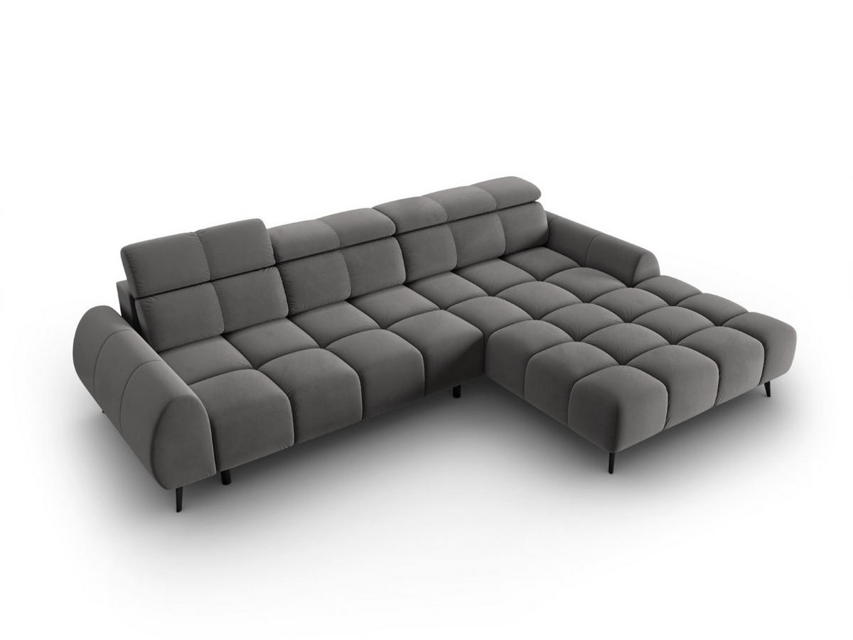 ELEKTRISCHES-ECKSOFA rechts Alyse aus Samt hellgrau 5 Sitzplätze - Hellgrau, Textil (188/295cm) - Micadoni